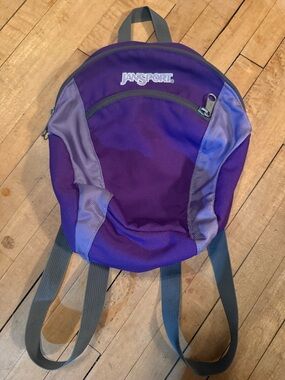 Jansport Purple Backpack with Lavender Panels and Gray Straps